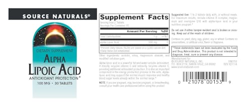 Pre-Order | Arrives in 5–10 Days – Alpha Lipoic Acid 100mg Source Naturals, Inc. 30 Tabs