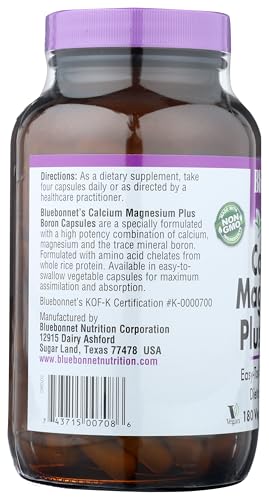 Pre-Order | Arrives in 5–10 Days – BlueBonnet Calcium Magnesium Plus Boron Vegetarian Capsules, Off-White, 180 Count