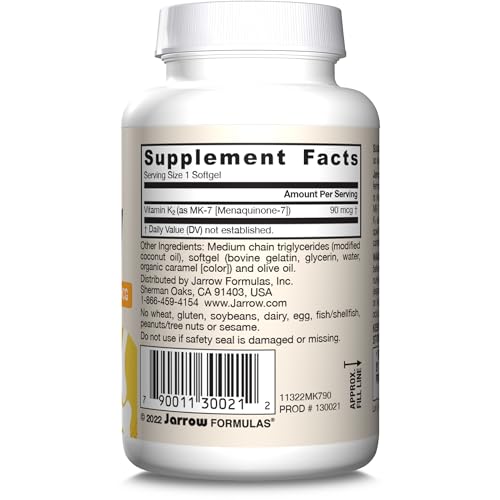 Pre-Order | Arrives in 5–10 Days – Jarrow Formulas MK-7 90 mcg - Bioactive Form of Vitamin K2 - 90 Servings (Softgels) - For Bone & Cardiovascular Health - Vitamin K2 MK-7 Dietary Supplement - K2 Vitamin Supplement MK-7 - Gluten Free