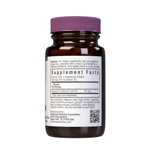 Pre-Order | Arrives in 5–10 Days – Bluebonnet Nutrition Cellular Active CoQ10 Ubiquinol 50 mg Vegetarian Softgels, Heart Health & Cellular Health, Ubiquinol from Kaneka, Non GMO, Gluten Free, Soy Free, Milk Free, 30 Vegetarian Softgels