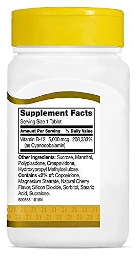 Pre-Order | Arrives in 5–10 Days – 21st Century B 12 5000 Mcg Sublingual Tablets, 2 Count