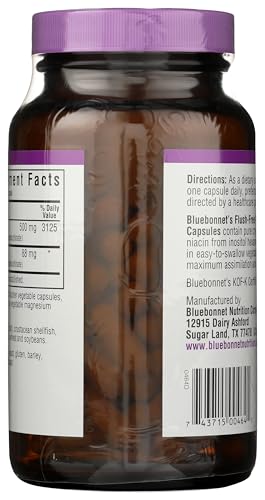 Pre-Order | Arrives in 5–10 Days – BlueBonnet Nutrition Flush-Free Niacin 500mg, for Nutritional Cardiovascular Support Vegetable Capsules, Soy/Dairy/Gluten Free, Non-GMO, Kosher Certified, Vegan, White, 120 Count