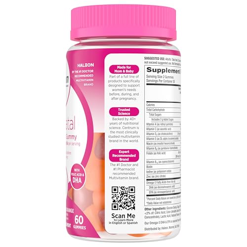 Pre-Order | Arrives in 5–10 Days – Centrum Prenatal Multivitamin Gummies with DHA and Folic Acid, Mixed Berry and Orange Flavors - 60 Count, 30 Day Supply