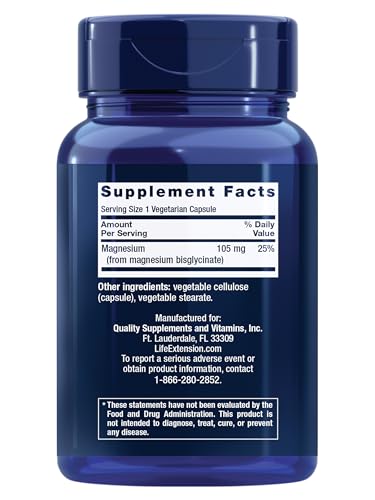 Pre-Order | Arrives in 5–10 Days – Life Extension Magnesium Glycinate, Heart Health, Bone Health, Nerve and Muscle Support, Highly absorbable, Gluten-Free, Non-GMO, Vegetarian, 90 Capsules