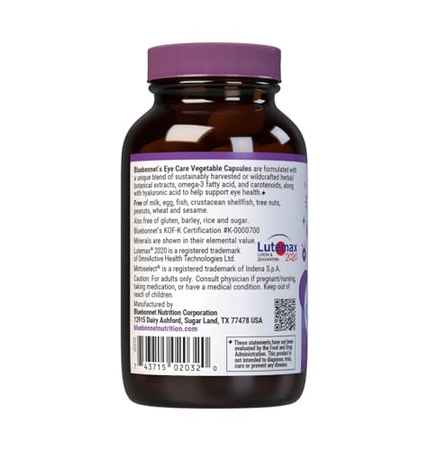 Pre-Order | Arrives in 5–10 Days – Bluebonnet Nutrition Eye Care Macular & Blue, Eye Health & Blue Light Support*, Vegan, Kosher-Certified, Gluten-Free, Dairy-Free, 60 Vegetable Capsules, 30 Servings