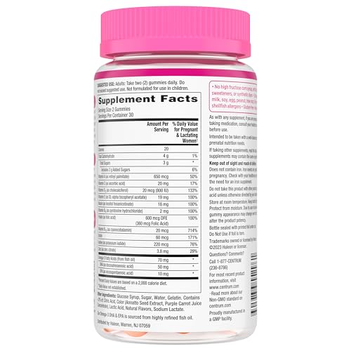 Pre-Order | Arrives in 5–10 Days – Centrum Prenatal Multivitamin Gummies with DHA and Folic Acid, Mixed Berry and Orange Flavors - 60 Count, 30 Day Supply