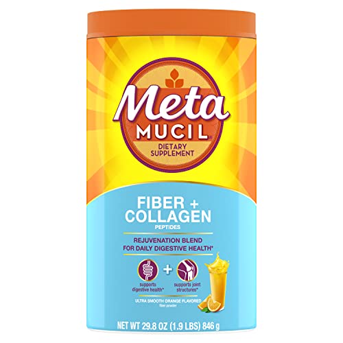 Pre-Order | Arrives in 5–10 Days – Metamucil Daily Fiber + Collagen, Psyllium Husk Powder, Plant Based, Sugar-Free with Stevia, 3-in-1 Fiber for Digestive Health, Orange Flavored, 90 Doses (29.8 OZ Fiber Powder)