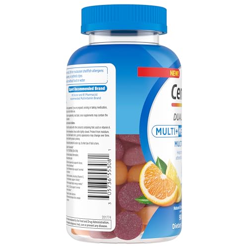 Pre-Order | Arrives in 5–10 Days – Centrum MultiGummies Multi+ Dual Action Mental Focus Adult Multivitamin with Caffeine from Green Tea, Supports Mental Focus, Attention and Alertness, Lemon/Orange Flavors - 90 Count