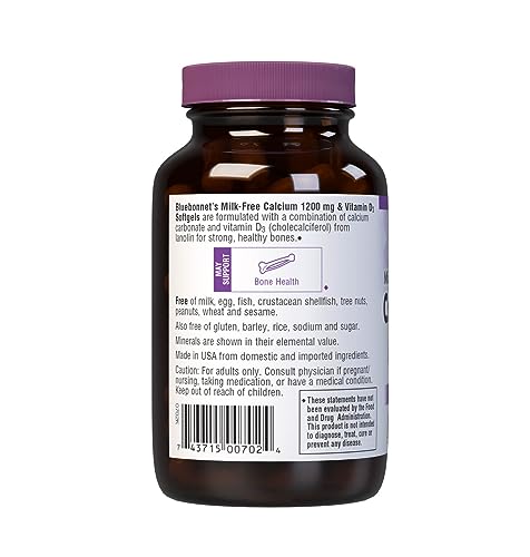 Pre-Order | Arrives in 5–10 Days – Bluebonnet Nutrition Milk-Free Calcium 1,200 mg Plus Vitamin D3 400 IU - High Potency, Maximum Absorption Strong Healthy Bones & Immune Health Support Supplement, Gluten-Free, Dairy-Free, 60 Softgels