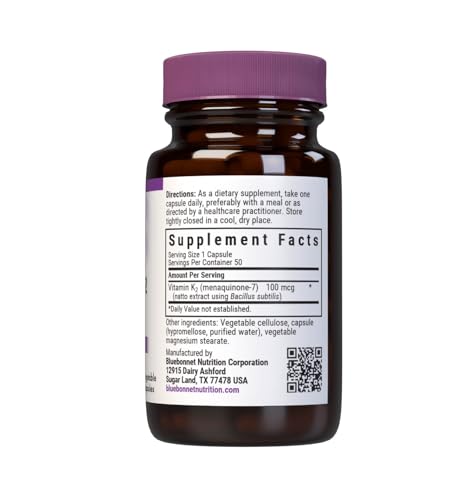 Pre-Order | Arrives in 5–10 Days – Vitamin K2 (as Menaquinone-7) (from natto extract using Bacillus subtilis) 100 mcg. Other ingredients: Kosher vegetable capsules, vegetable cellulose, vegetable magnesium stearate