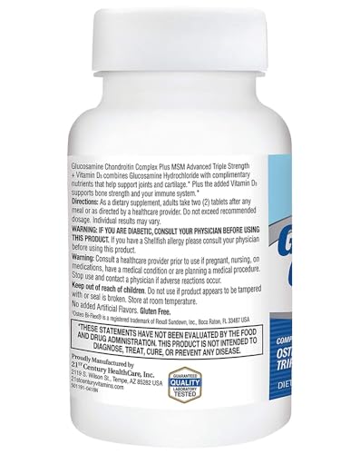 Pre-Order | Arrives in 5–10 Days – 21st Century Glucosamine Chondroitin Complex Plus MSM Advanced Triple Strength Plus D Tablets, 80 Count (27707)