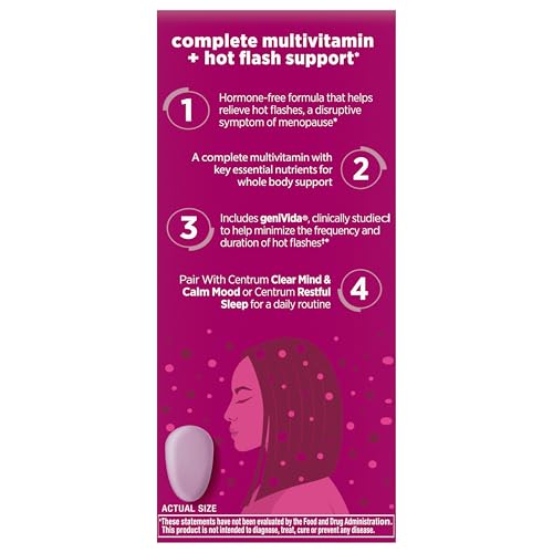 Pre-Order | Arrives in 5–10 Days – Centrum Complete Multivitamin Supplement + Hot Flash Support Menopause Support Tablets, with Clinically Studied geniVida, 30 Count