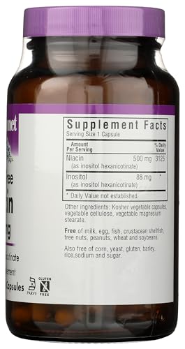 Pre-Order | Arrives in 5–10 Days – BlueBonnet Nutrition Flush-Free Niacin 500mg, for Nutritional Cardiovascular Support Vegetable Capsules, Soy/Dairy/Gluten Free, Non-GMO, Kosher Certified, Vegan, White, 120 Count