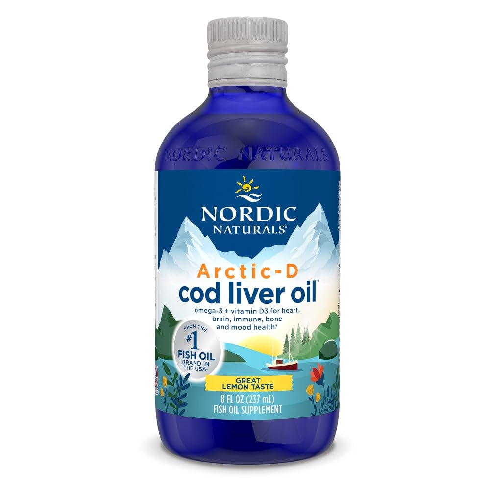 Pre-Order | Arrives in 5–10 Days – Nordic Naturals Arctic-D Cod Liver Oil, Lemon - 8 oz - 1060 mg Total Omega-3s + 1000 IU Vitamin D3 - EPA & DHA - Heart, Brain, Bone, Immune & Mood Support - Non-GMO - 48 Servings
