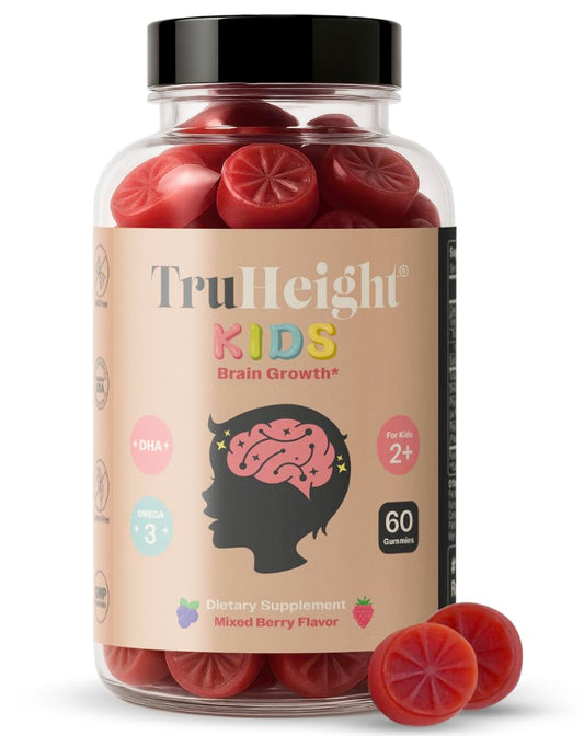 Pre-Order | Arrives in 5–10 Days – TruHeight Kids Brain Growth Gummies (Mixed Berry, Ages 2+) All Natural Kids & Toddler Vitamins - Omega-3, DHA Multivitamin - Brain & Memory Supplements - Vegan Vitamin, Gluten Free Supplement