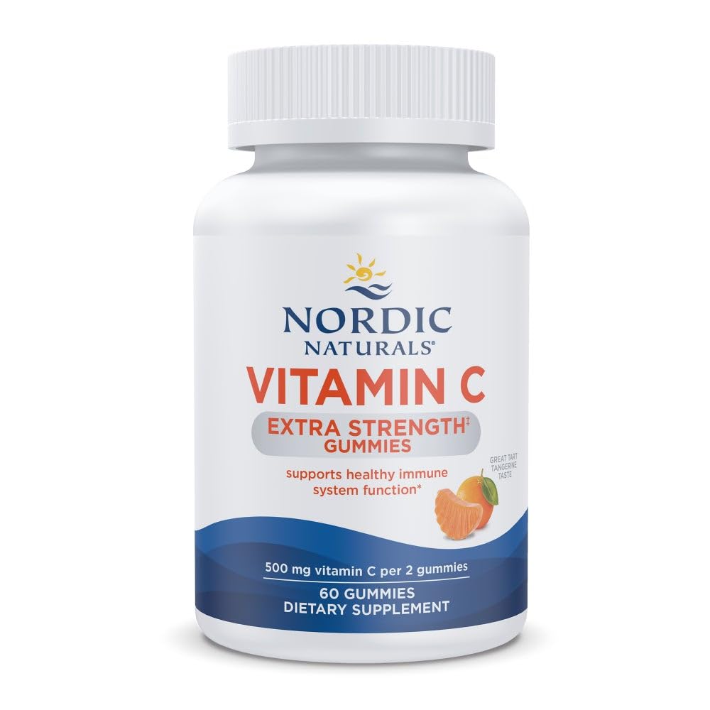 Pre-Order | Arrives in 5–10 Days – Nordic Naturals Vitamin C Extra Strength Gummies - Tangerine Flavor - 60 Gummies - 500 mg Vegan Vitamin C Supplement - Low-Sugar Immune - Support - 30 Servings