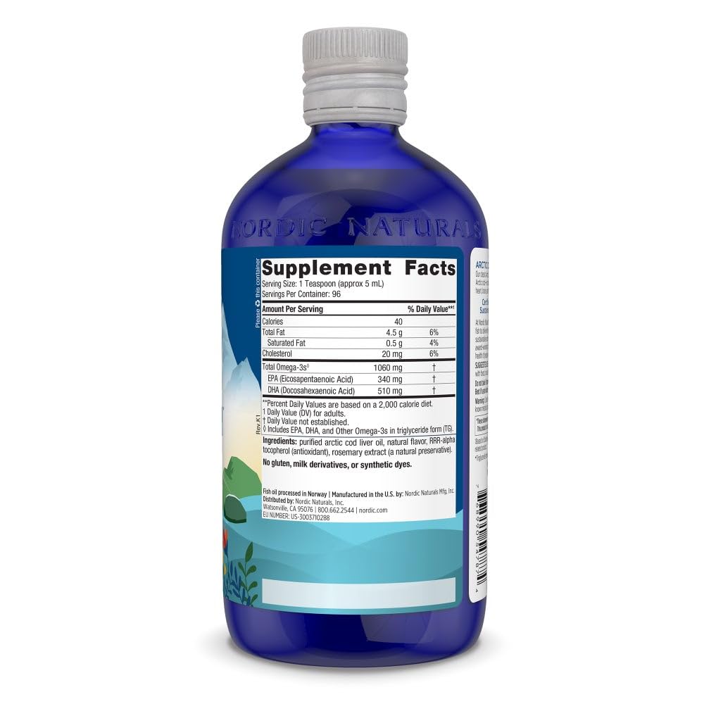 Pre-Order | Arrives in 5–10 Days – Nordic Naturals Arctic Cod Liver Oil, Orange - 16 oz - 1060 mg Total Omega-3s with EPA & DHA - Heart & Brain Health, Healthy Immunity, Overall Wellness - Non-GMO - 96 Servings