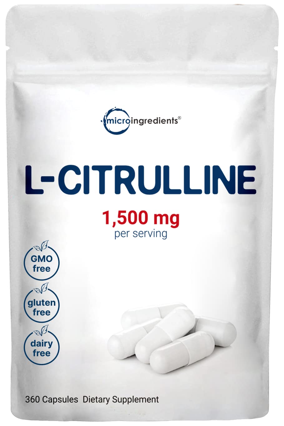 Pre-Order | Arrives in 5–10 Days – Micro Ingredients L Citrulline Capsules, 1500mg Per Serving, 360 Counts, Citrulline Pre-Workout Supplement, Non-GMO