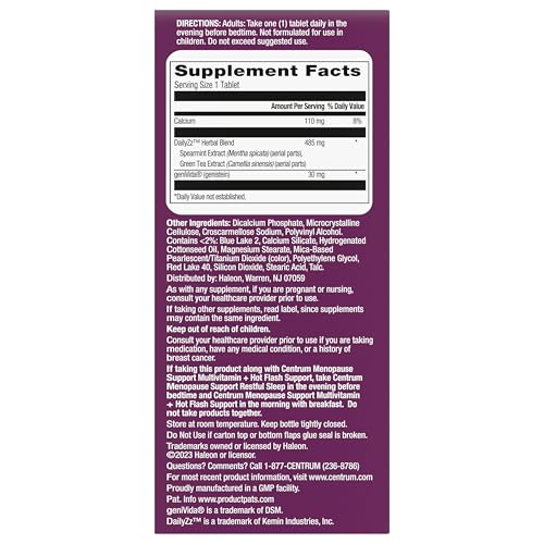 Pre-Order | Arrives in 5–10 Days – Centrum Restful Sleep Menopause Support Tablets, Supplement with Clinically Studied DailyZz and geniVida, 28 Count