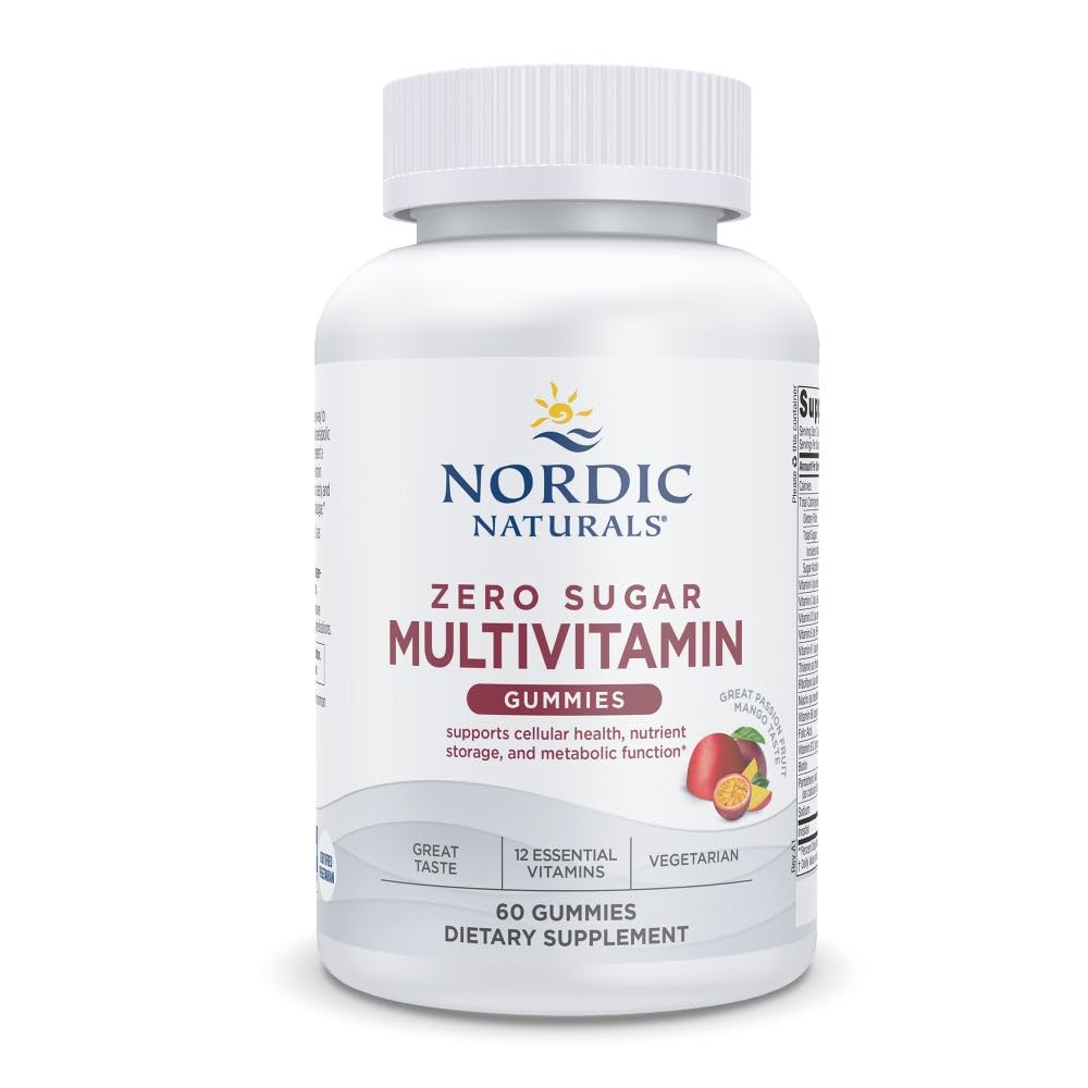 Pre-Order | Arrives in 5–10 Days – Nordic Naturals Zero Sugar Multi Gummies - Vegetarian Multivitamin Supplement - Passionfruit Mango - 60 Pectin-Based Gummies - 12 Essential Vitamins for Adults - Non-GMO - 30 Servings