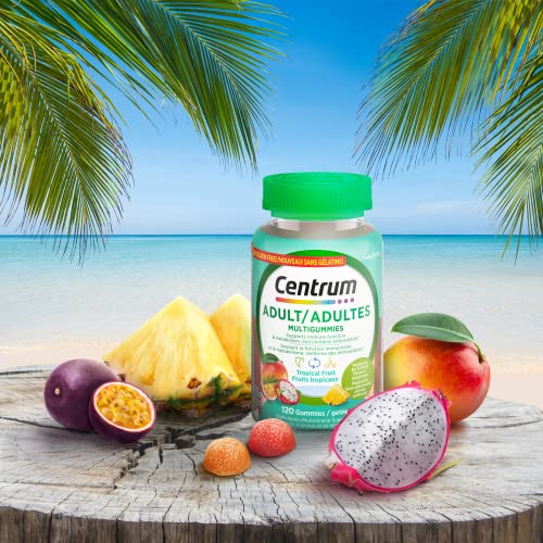 Pre-Order | Arrives in 5–10 Days – Centrum Adult MultiGummies Tropical Fruit Multivitamin and Multimineral Supplement, Pineapple-Mango, Dragonfruit, and Passionfruit Flavours, 120 count