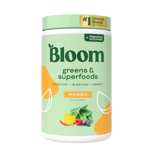 Pre-Order | Arrives in 5–10 Days – 
Bloom Nutrition Superfood Greens Powder, Digestive Enzymes with Probiotics and Prebiotics, Gut Health, Bloating Relief for Women, Chlorella, Green Juice Mix with Beet Root Powder, 25 SVG, Mango