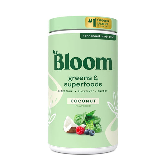 Pre-Order | Arrives in 5–10 Days – 
Bloom Nutrition Superfood Greens Powder, Digestive Enzymes with Probiotics and Prebiotics, Gut Health, Bloating Relief for Women, Chlorella, Green Juice Mix with Beet Root Powder, 60 SVG, Coconut
