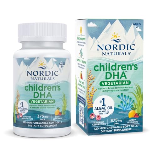 Pre-Order | Arrives in 5–10 Days – Nordic Naturals Children's DHA Vegetarian - Kids DHA Omega-3 Supplement -Algae Oil - Berry Lemonade Mini Chewables - Plant-Based Formula for Ages 3+ - 120 Soft Gels - 40 Servings