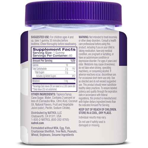 Pre-Order | Arrives in 5–10 Days – Natrol Kids Melatonin 1 mg, Dietary Supplement for Restful Sleep, Melatonin Gummies for Kids, 60 Raspberry-Flavored Gummies, Up to a 60 Day Supply