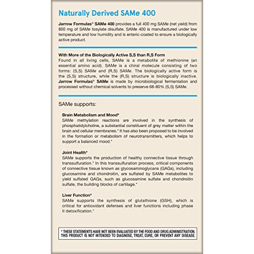 Pre-Order | Arrives in 5–10 Days – Jarrow Formulas SAMe 400 mg, Supports Joint Health, Liver Function, Brain Metabolism, 60 Tablets, Up To a 60 Day Supply
