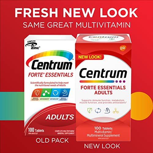 Pre-Order | Arrives in 5–10 Days – Centrum Adult Forte Essentials Mulitvitamins/Minerals Supplement for Men & Women, 100 Tablets (Packaging May Vary)