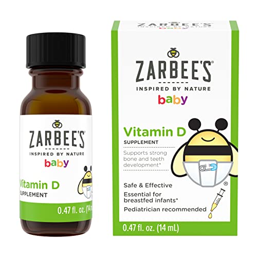 Pre-Order | Arrives in 5–10 Days – Zarbee's Vitamin D Drops for Infants, 400IU (10mcg) Baby & Toddler Liquid Supplement, Newborn & Up, Dropper Syringe Included, 0.47 Fl Oz