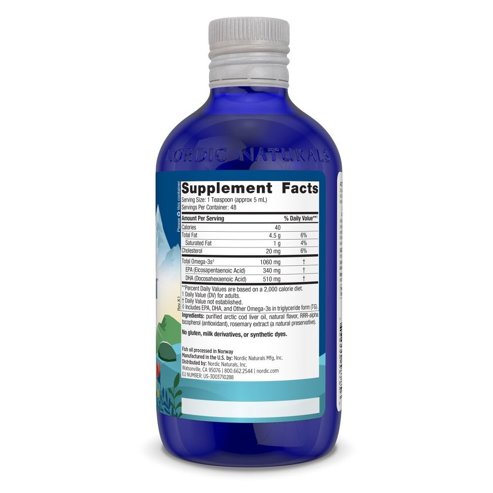 Pre-Order | Arrives in 5–10 Days – Nordic Naturals Arctic Cod Liver Oil, Lemon - 8 oz - 1060 mg Total Omega-3s with EPA & DHA - Heart & Brain Health, Healthy Immunity, Overall Wellness - Non-GMO - 48 Servings