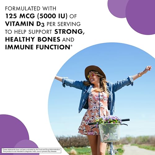 Pre-Order | Arrives in 5–10 Days – Bluebonnet Nutrition Earth Sweet Vitamin D3 5000 IU Chewable Tablets, Aids in Muscle & Skeletal Growth, Non GMO, Gluten & Soy & Milk Free, Kosher, Raspberry, White, 90 Count