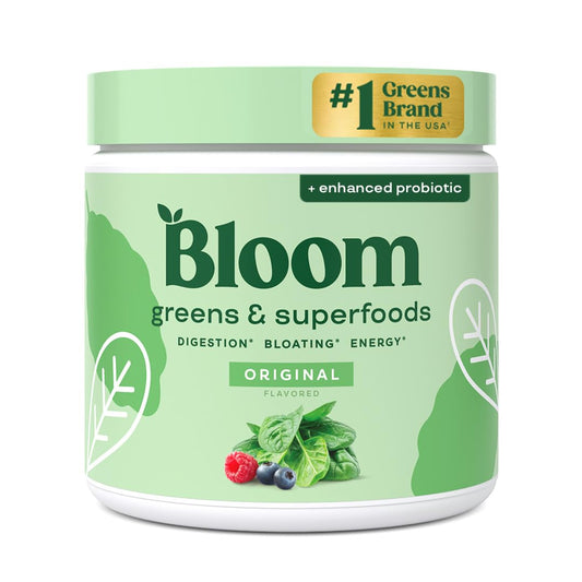 Pre-Order | Arrives in 5–10 Days – 
Bloom Nutrition Superfood Greens Powder, Digestive Enzymes with Probiotics and Prebiotics, Gut Health, Bloating Relief for Women, Chlorella, Green Juice Mix with Beet Root Powder, 30 SVG, Original