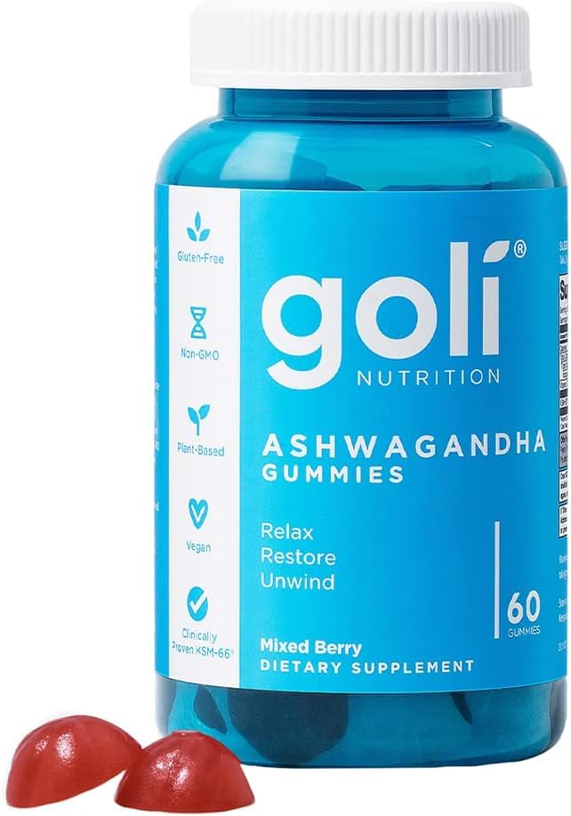 Pre-Order | Arrives in 5–10 Days – Goli Ashwagandha & Vitamin D Gummy - 60 Count - Mixed Berry, KSM-66, Vegan, Plant Based, Non-GMO, Gluten-Free & Gelatin Free Relax. Restore. Unwind, Pack of 1