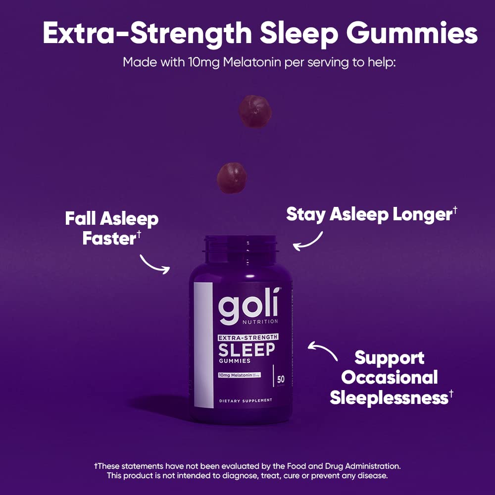 Pre-Order | Arrives in 5–10 Days – Goli Nutritional Supplement, Extra Strength Sleep Gummy 10mg Melatonin - 1 Pack 50 Count - Gluten-Free, Vegan, Non-GMO, and Gelatin-Free