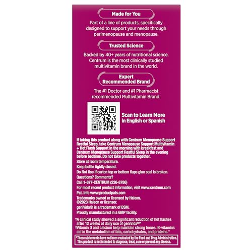 Pre-Order | Arrives in 5–10 Days – Centrum Complete Multivitamin Supplement + Hot Flash Support Menopause Support Tablets, with Clinically Studied geniVida, 30 Count