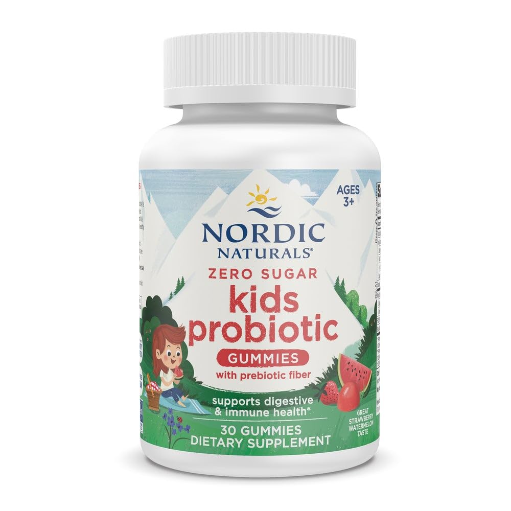 Pre-Order | Arrives in 5–10 Days – Nordic Naturals Zero Sugar Kids Probiotic Gummies - Strawberry Watermelon Flavor - 30 Gummies - Supports Digestive Wellness & Immune Health - Non-GMO - Third Party Tested - Vegan - 30 Servings