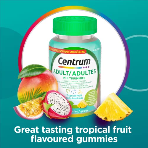 Pre-Order | Arrives in 5–10 Days – Centrum Adult MultiGummies Tropical Fruit Multivitamin and Multimineral Supplement, Pineapple-Mango, Dragonfruit, and Passionfruit Flavours, 120 count
