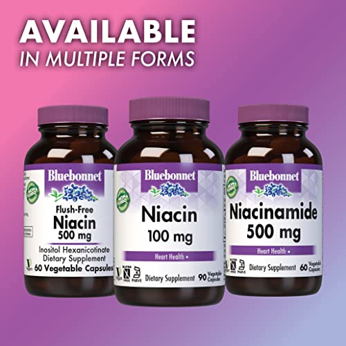 Pre-Order | Arrives in 5–10 Days – Bluebonnet Niacin 100mg Vitamin B3 Nicotinic Acid - Heart Health Support for Women & Men* - Non-GMO, Vegan, Kosher, Gluten-Free, Soy-Free, Dairy-Free Flush Niacin Supplement - 90 Vegetable Capsules