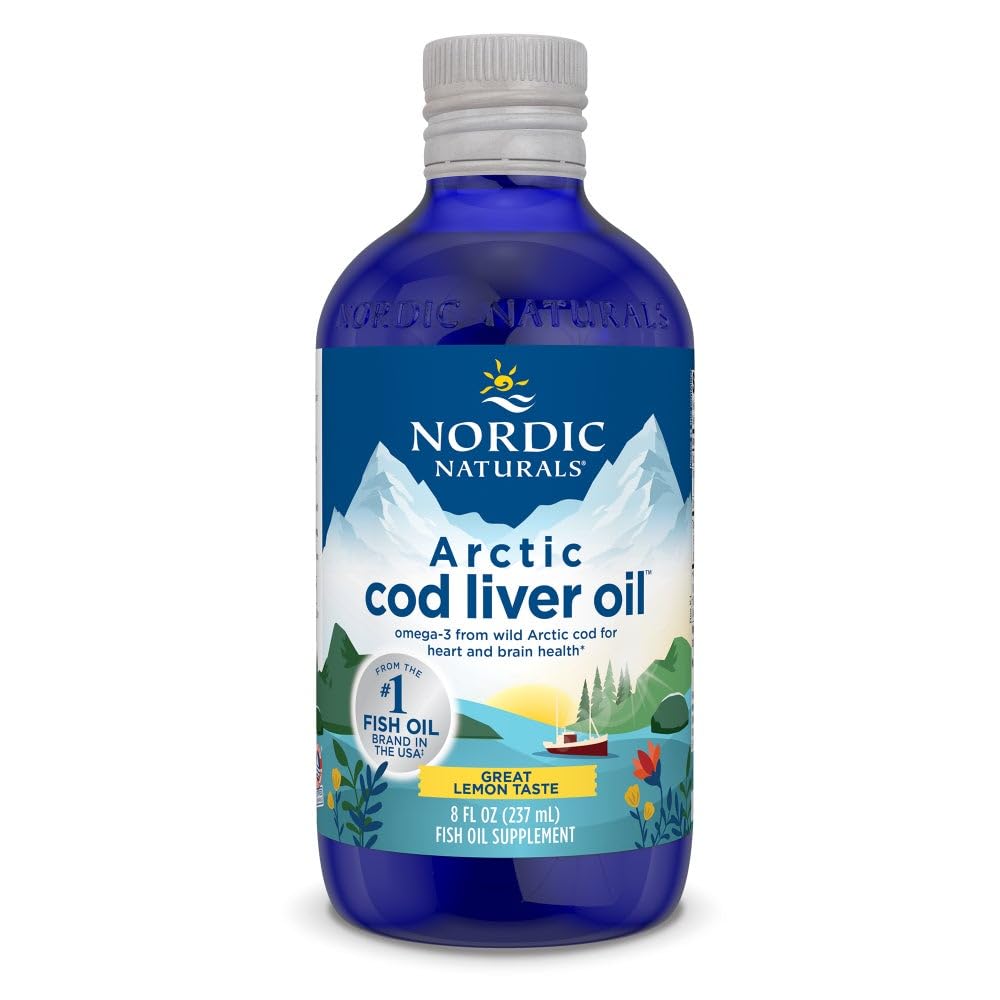 Pre-Order | Arrives in 5–10 Days – Nordic Naturals Arctic Cod Liver Oil, Lemon - 8 oz - 1060 mg Total Omega-3s with EPA & DHA - Heart & Brain Health, Healthy Immunity, Overall Wellness - Non-GMO - 48 Servings