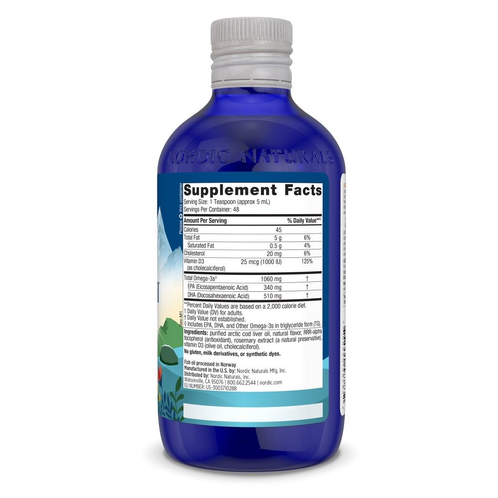 Pre-Order | Arrives in 5–10 Days – Nordic Naturals Arctic-D Cod Liver Oil, Lemon - 8 oz - 1060 mg Total Omega-3s + 1000 IU Vitamin D3 - EPA & DHA - Heart, Brain, Bone, Immune & Mood Support - Non-GMO - 48 Servings