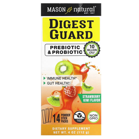 Pre-Order | Arrives in 5–10 Days – Mason Natural
Digest Guard, Strawberry Kiwi, 14 Powder Stick Packs, 0.28 oz (8 g) Each
