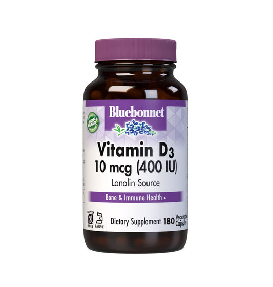 Pre-Order | Arrives in 5–10 Days – BlueBonnet Nutrition Vitamin D3 400 IU Vegetable Capsule, Aids in Muscle and Skeletal Growth, Cholecalciferol from Lanolin, Non GMO, Gluten Free, Soy Free, Milk Free, Kosher, 180 Count