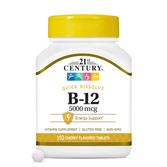 Pre-Order | Arrives in 5–10 Days – 21st Century B-12 5000 mcg, 110 Cherry Flavored Sublingual Tablets, 110 Count