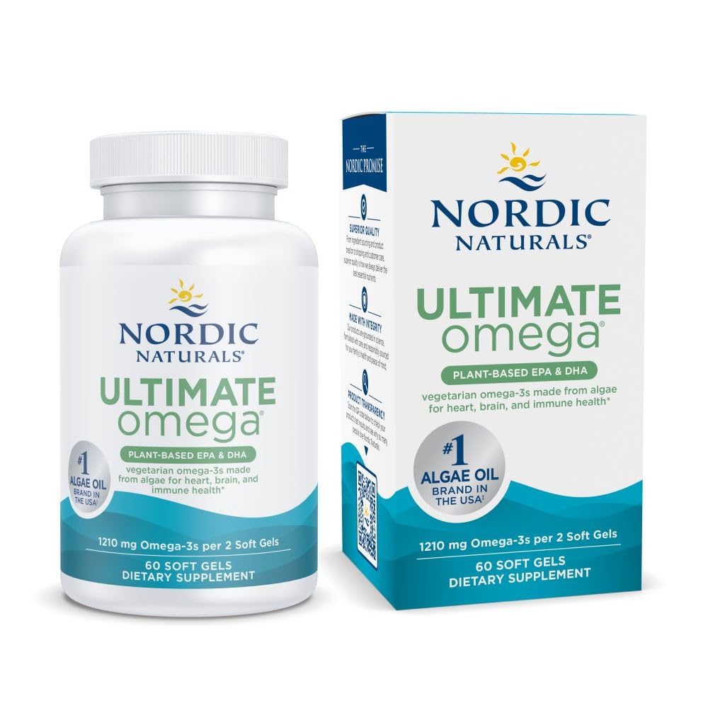 Pre-Order | Arrives in 5–10 Days – Nordic Naturals Plant Based Ultimate Omega, Lemon Flavor - 60 Vegetarian Soft Gels - 1210 mg Omega-3 - Vegan EPA and DHA - Supplement Made from Algae - Brain & Heart Support - Non-GMO - 30 Servings