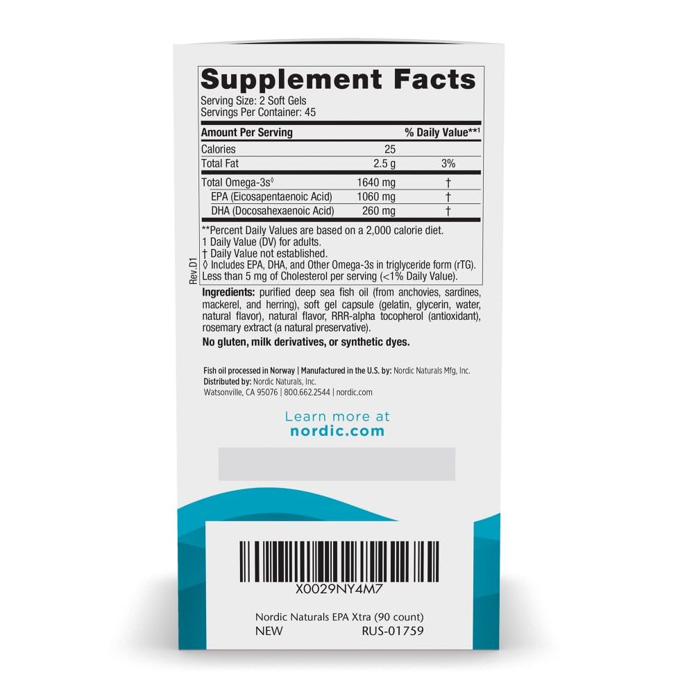 Pre-Order | Arrives in 5–10 Days – Nordic Naturals EPA Xtra, Lemon - 90 Soft Gels - 1640 mg Omega-3 - High-Intensity EPA Formula for Positive Mood, Heart Health & Healthy Immunity - Non-GMO - 45 Servings