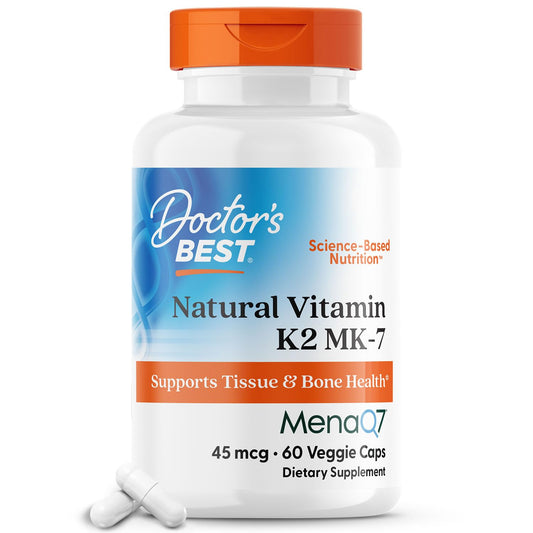 Pre-Order | Arrives in 5–10 Days – Doctors Best Natural Vitamin K2 MK-7, Supports Tissue & Bone Health, Non-GMO, Gluten Free, Soy Free, Vegan 60 Veggie Caps