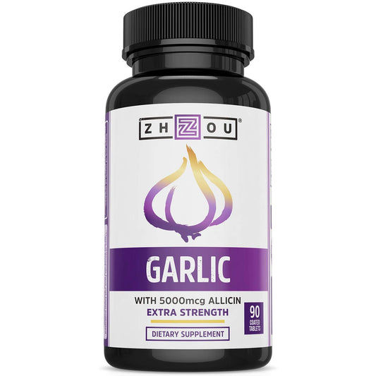 Pre-Order | Arrives in 5–10 Days – Zhou Garlic with Allicin - Garlic Supplements, Odorless Garlic Extract Pills for Men & Women, 5000 mcg Allicin Per Tablet for Immune & Heart Health - 90 Coated Tablets (Pack of 1)